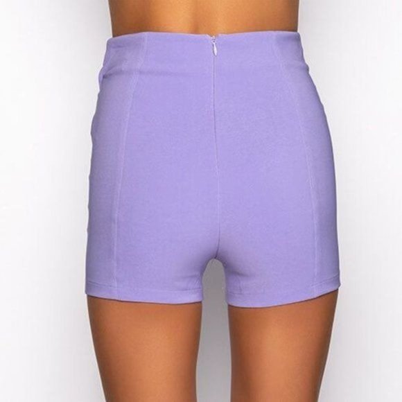 Stasia Light Work: Lilac Mini High Waist Plus Size Purple Shorts 1X - Picture 2 of 5